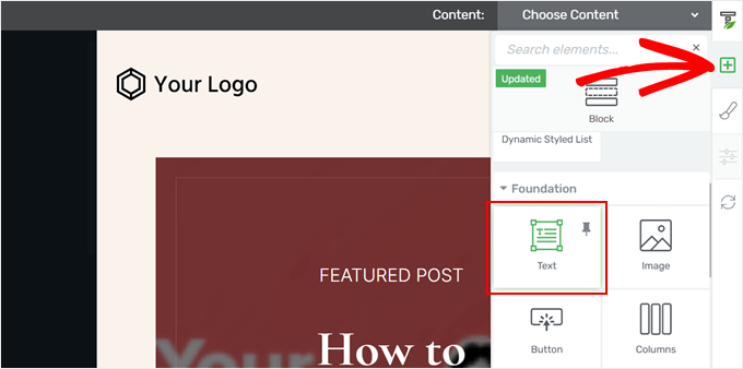 Adding a text block in Thrive Architect Adding a text block in Thrive Architect