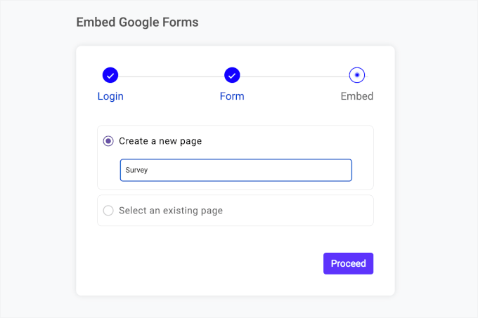 Googleフォーム用の新しいWordPressページを作成しています