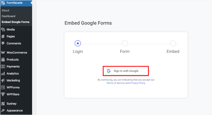 Googleでサインインをクリックする