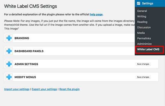 White Label CMS settings White Label CMS settings