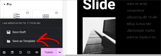 Save as template option in Elementor Save as template option in Elementor