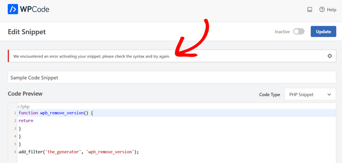 Error handling in your custom code snippet Error handling in your custom code snippet