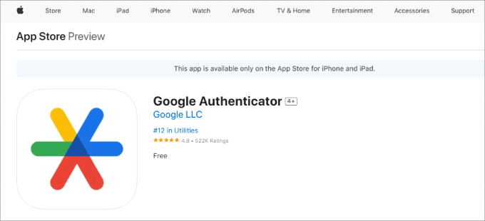 Aplicativo móvel Google Authenticator