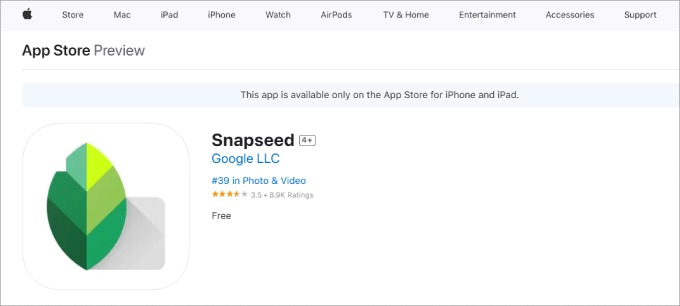 Aplicativo Snapseed para iPhone