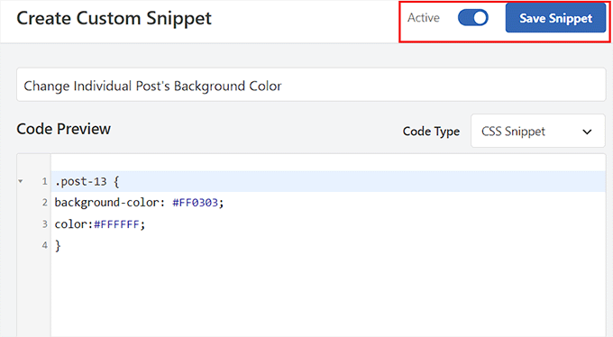 Activate the CSS code snippet for the individual post Activate the CSS code snippet for the individual post