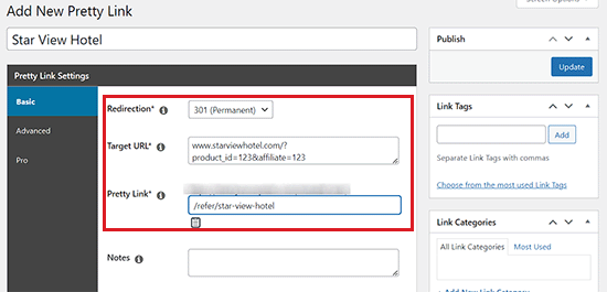 Adăugați link afiliate în Pretty Links