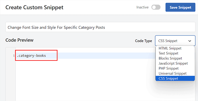 Add the category CSS class and name in the code preview box Add the category CSS class and name in the code preview box