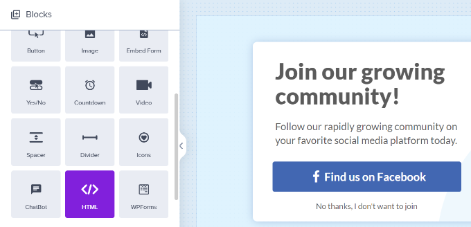 Lägg till HTML-blocket i din kampanj