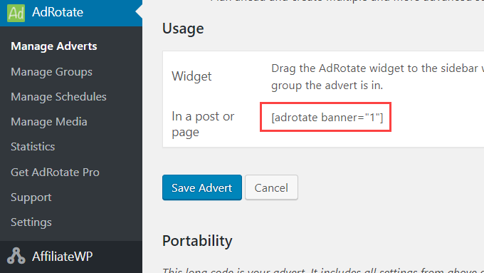 Ad shortcode adrotate banner usage