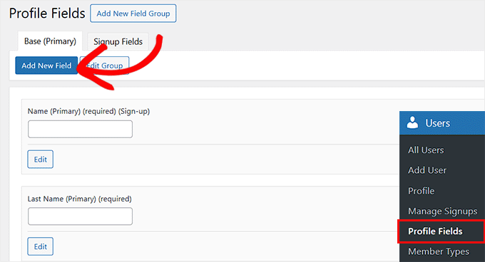 Click Add New Field button in BuddyPress
