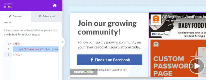 Ange din inbäddningskod för Facebook-sidan