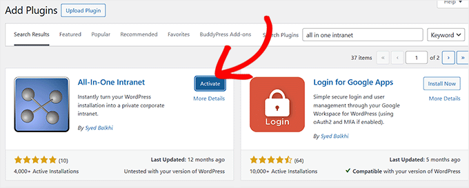 Install and activate the All-In-One Intranet plugin