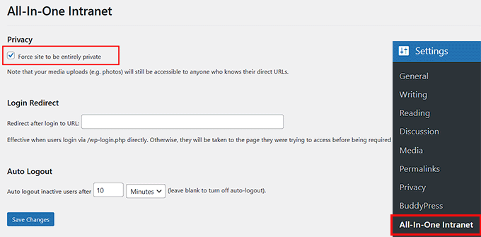 Make your site private with All-In-One Intranet