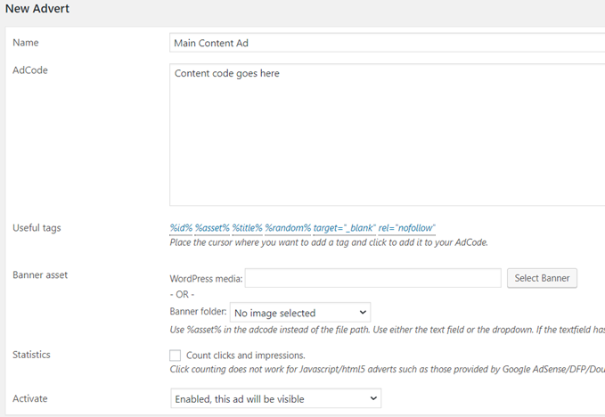 Creating ad new advert box