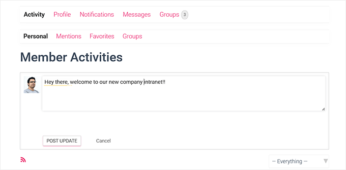Post a message on the activity page in BuddyPress Post a message on the activity page in BuddyPress