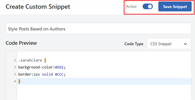 Activate CSS snippet to style a specific author's posts Activate CSS snippet to style a specific author's posts