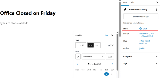 Schedule announcement for intranet