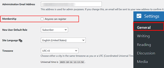 Uncheck the Anyone can register box