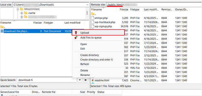 Upload download-file.php in WordPress root directory