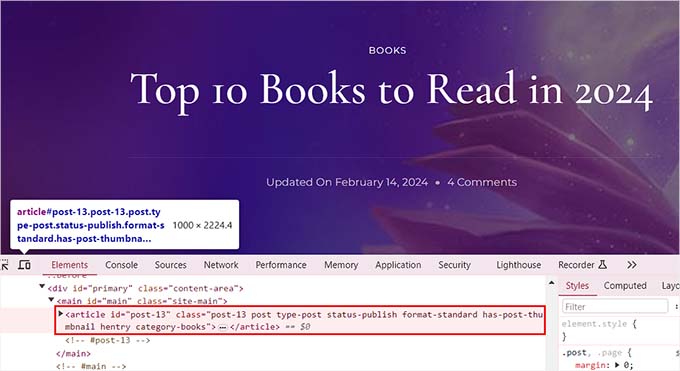 Use the Inspect tool to view the CSS classes Use the Inspect tool to view the CSS classes