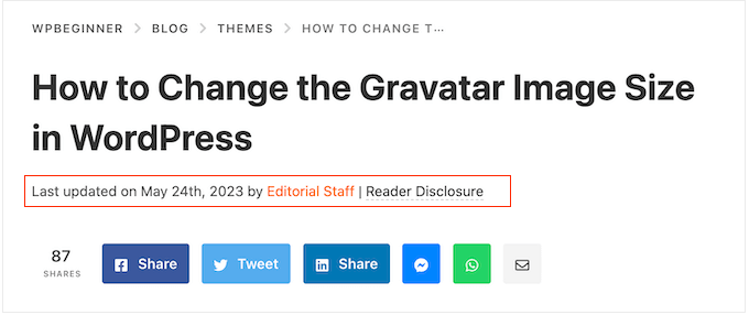 An example of post metadata, on the WPBeginner website An example of post metadata, on the WPBeginner website