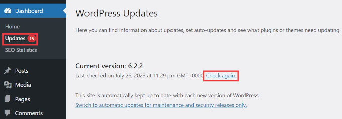 Check again for WordPress updates