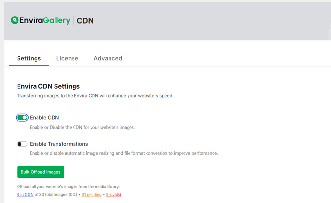 Envira CDN one-click setup