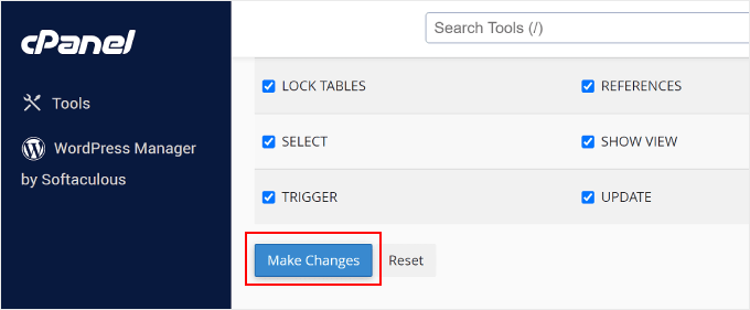 Clicking the 'Make Changes' button to set the privileges of a new MySQL user on phpMyAdmin Clicking the 'Make Changes' button to set the privileges of a new MySQL user on phpMyAdmin