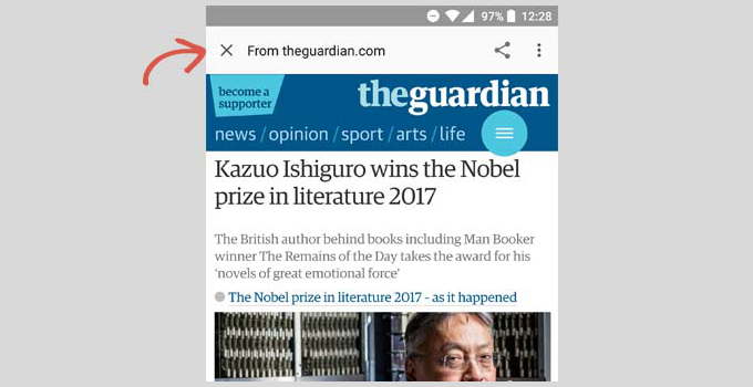 Przycisk zamknięcia na stronach amp