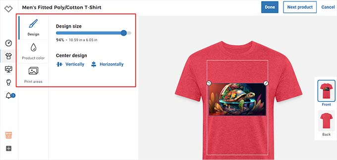 Design t-shirt in the editor Design t-shirt in the editor