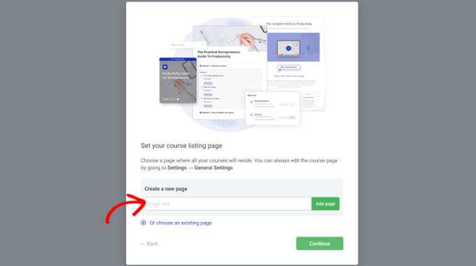 Enter a name for new course page Enter a name for new course page