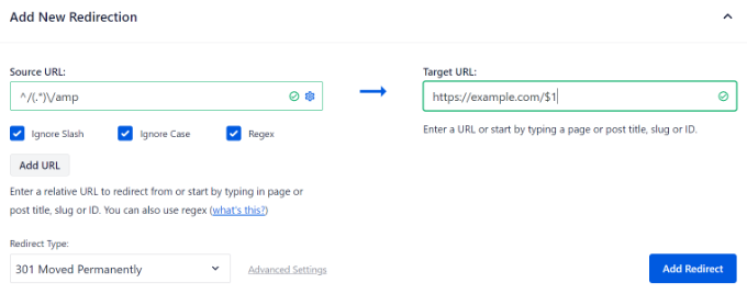 Wprowadź szczegóły przekierowania