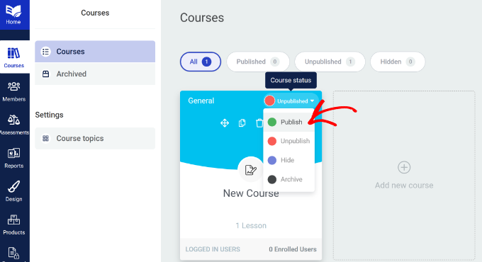 Publish your new course Publish your new course