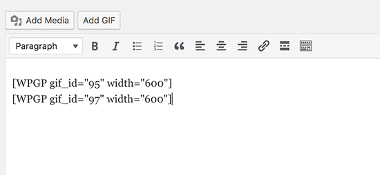 GIF-Kurzcode im WordPress-Beitrag-Editor