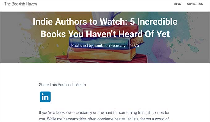 LinkedIn share button preview