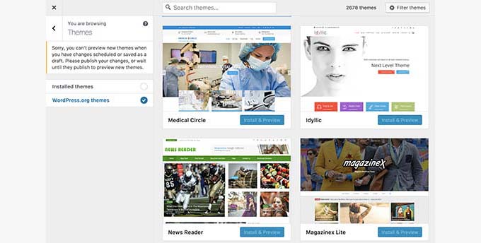 Theme browsing experience in WordPress 4.9 Theme browsing experience in WordPress 4.9