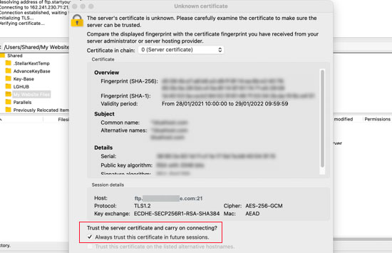 Accept certificate Accept certificate