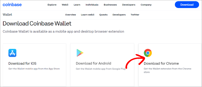 Choose download for chrome option Choose download for chrome option