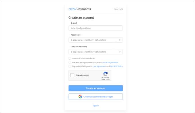 Create a nowpayments account Create a nowpayments account