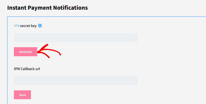 Generate IPN secret key Generate IPN secret key