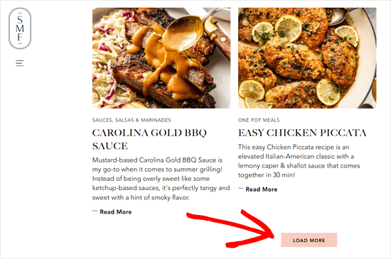 Example of a Load More Posts button on a blog