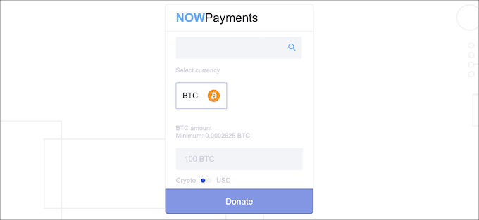 NOWPayments Bitcoin screen NOWPayments Bitcoin screen