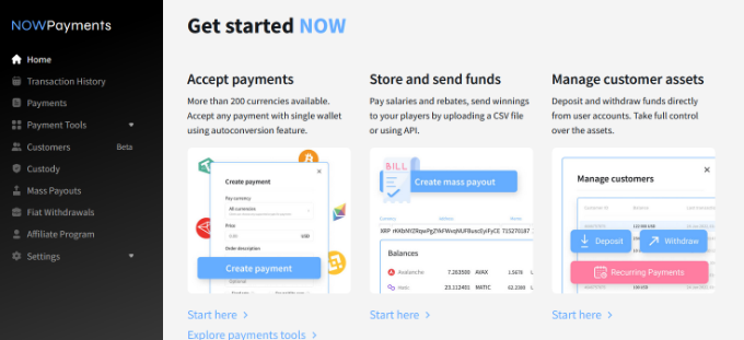 NOWPayments dashboard NOWPayments dashboard
