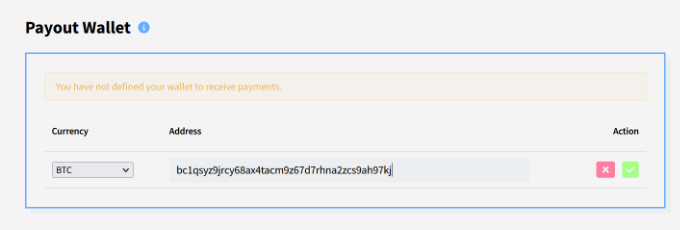 Select BTC and enter wallet address Select BTC and enter wallet address