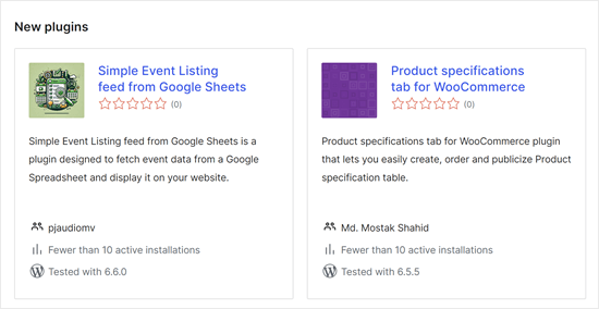 New plugins with no reviews and fewer installs Newly released WordPress plugins without star ratings