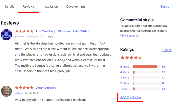Leaving a review Adding a plugin review in WordPress