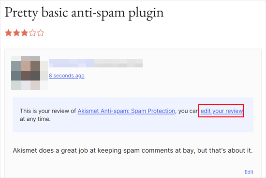 Edit your review to change your rating Editing a submitted review in WordPress plugin page