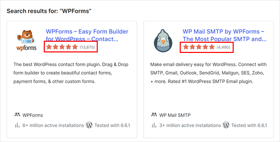 Review stars displayed in WordPress plugin search The star ratings on the WordPress plugin directory page