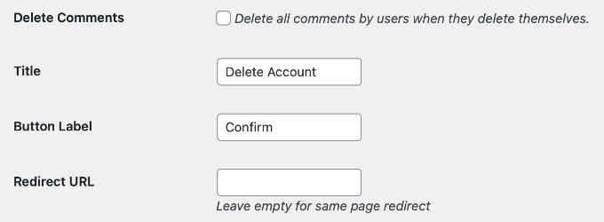 WP Frontend Delete Account Settings WP Frontend Delete Account Settings