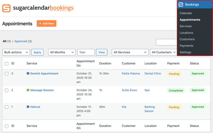 Sugar Calendar appointments dashboard Sugar Calendar appointments dashboard